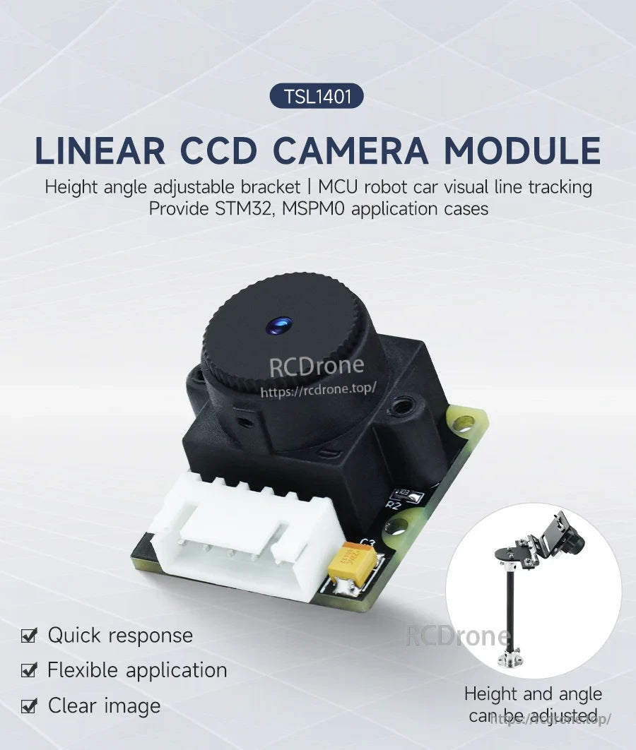 TSL1401 128-pixel linear CCD camera module with lens and 5-pin XH2.54 connector on PCB