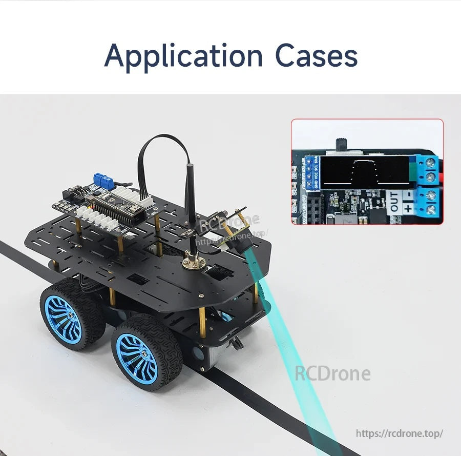 Robot car application case using the linear CCD module to follow a black line on a track