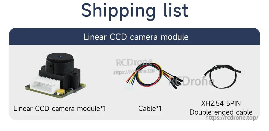 Package contents: linear CCD camera module, cable, and XH2.54 5-pin double-ended cable