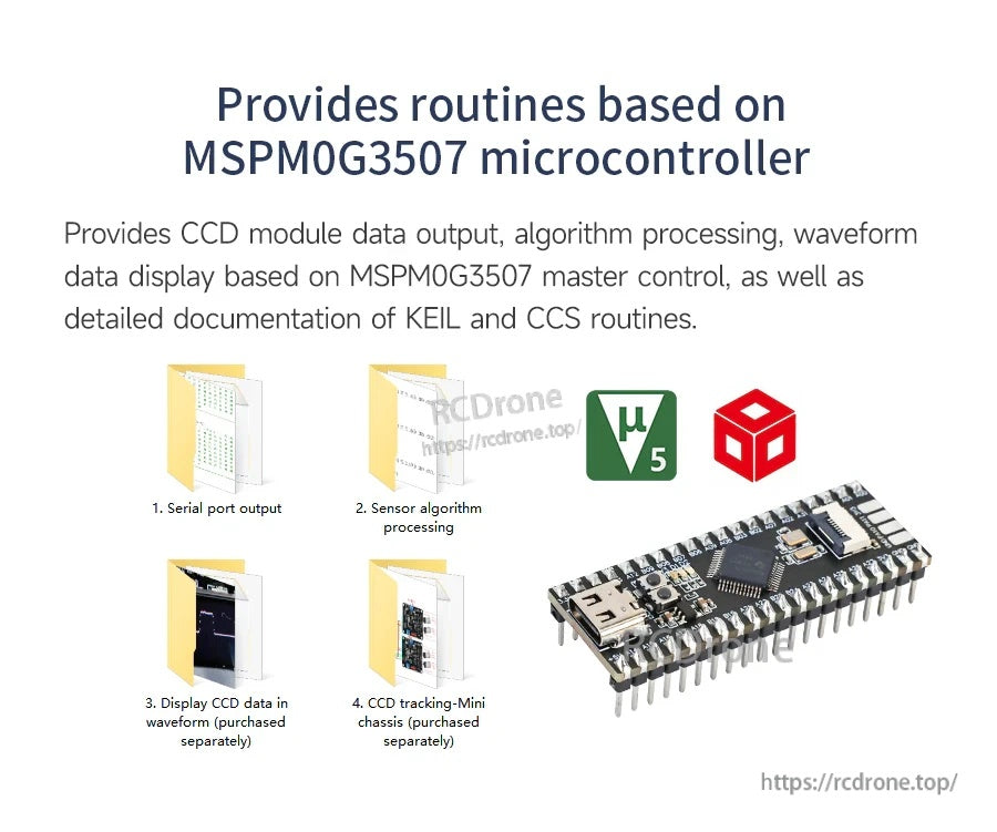 MSPM0G3507 routine resources and documentation banner with tool icons and a development board image