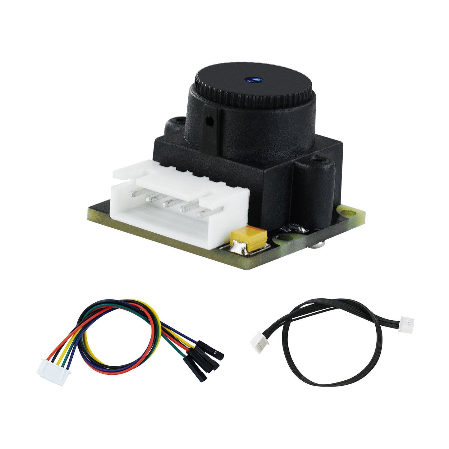 TSL1401 128-Pixel Linear CCD Camera module close-up with 5-pin connector and two included cables
