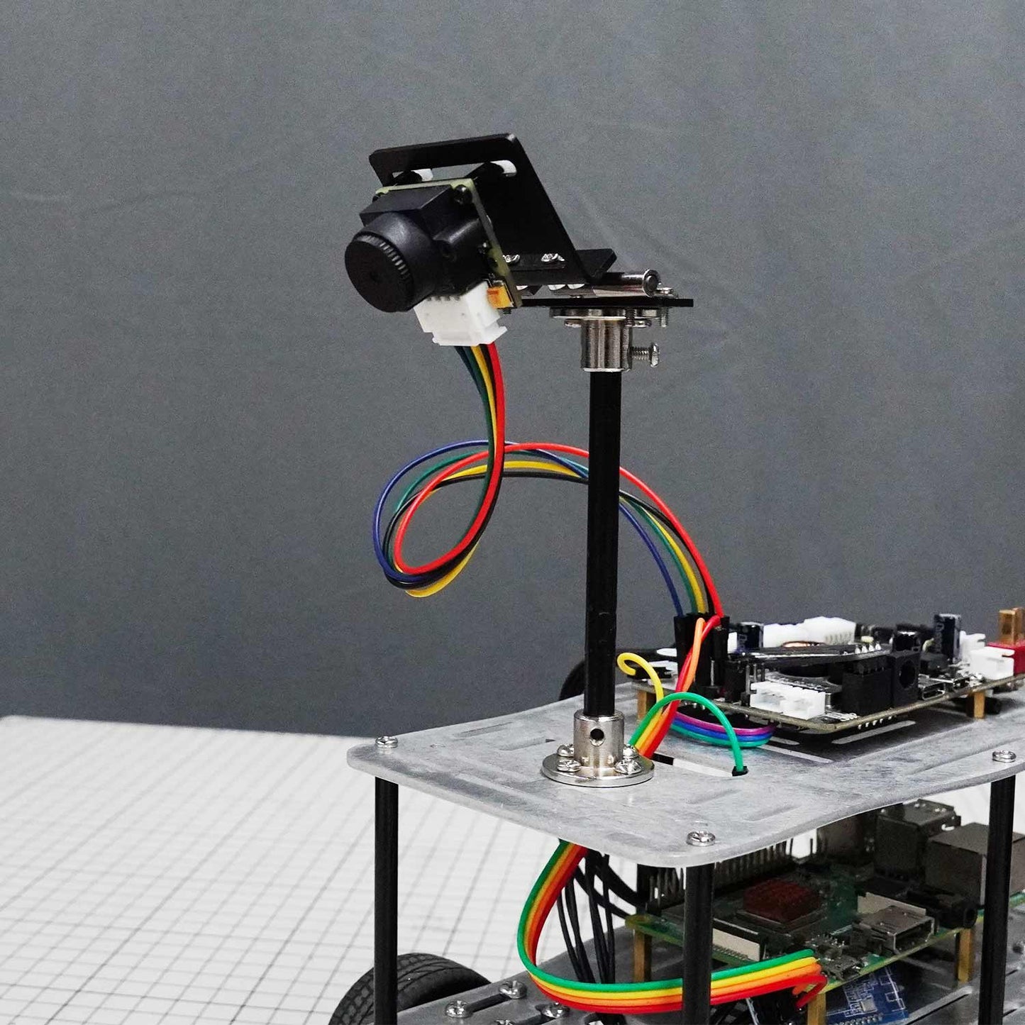 TSL1401 128-Pixel Linear CCD Camera mounted on a small robot platform with wiring harness