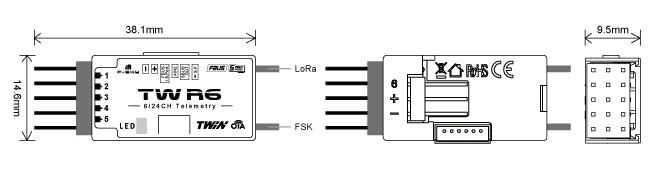 FrSky TW R6 DUAL 2.4GHz Receiver TWIN Dual 2.4G Band 6 PWM channel ports 5 the inverted S.Port on the receiver can allow for easily connecting flight controllers .
