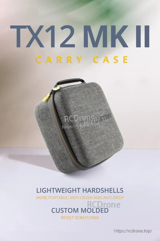 RadioMaster TX12 Mark II Carry Case in grey fabric hardshell design with carry handle and zipper