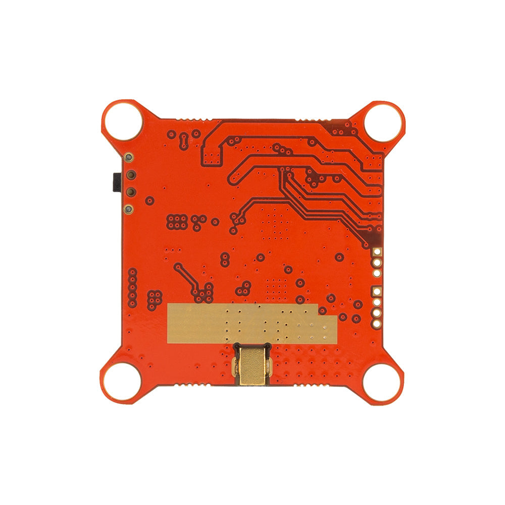 TX1201 VTX backside PCB view showing solder traces, mounting holes and bottom antenna pad area