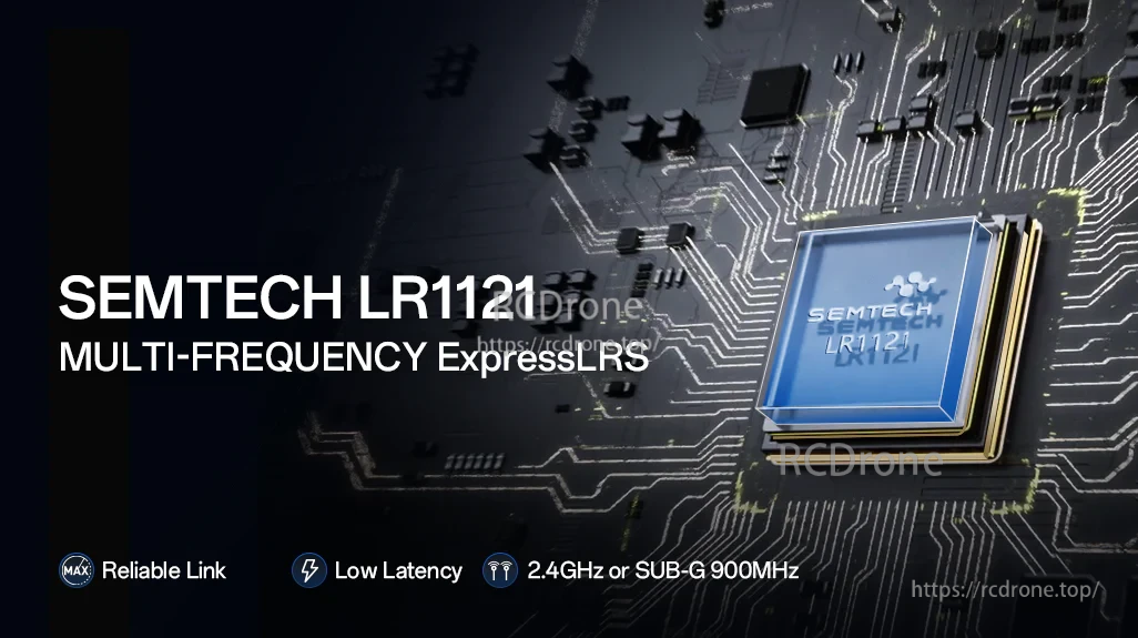 Semtech LR1121 ExpressLRS multi-frequency transceiver graphic for 2.4GHz and sub‑G 900MHz
