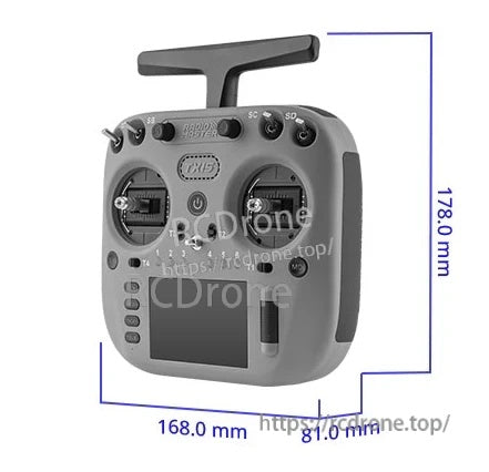 RadioMaster TX15 dimensions illustration showing 178.0 mm by 168.0 mm by 81.0 mm