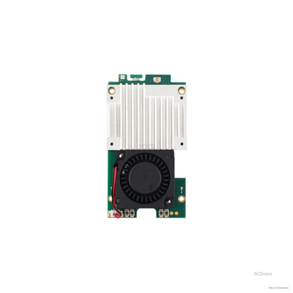 TX15 radio internal module replacement board with heatsink and cooling fan, top view