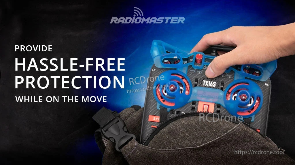 RadioMaster TX16S/TX16S MKII TPU gimbal and switch protector cover installed for travel protection