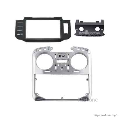 Silver TX16S transmitter front panel faceplate with matching top trim pieces, replacement set