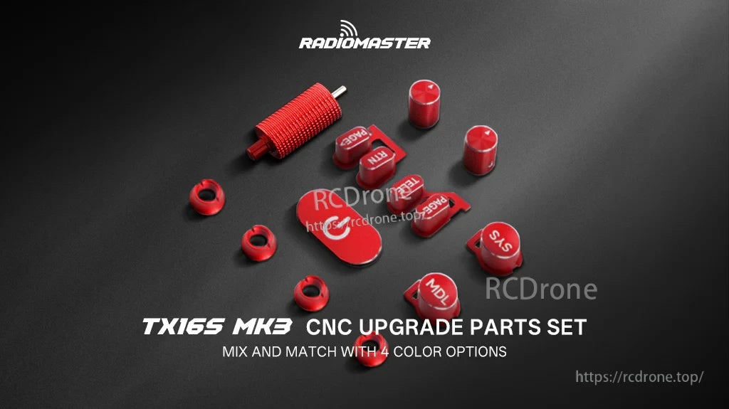 RadioMaster TX16S MK3 MAX CNC anodized aluminium switch set upgrade parts, red caps and hardware set