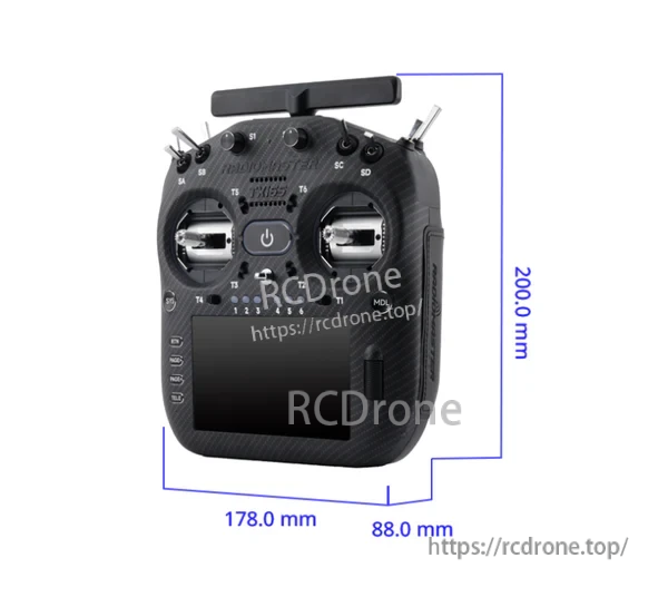 TX16S MK3 MAX radio dimensions diagram: 200.0 mm tall, 178.0 mm wide, 88.0 mm deep
