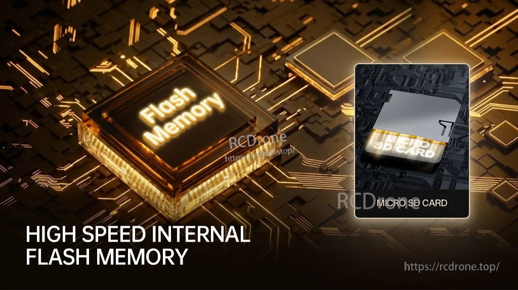 High-speed internal flash memory graphic with microSD card support callout