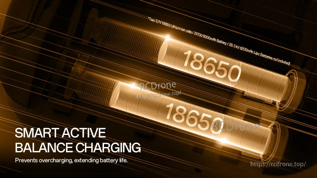 Smart active balance charging graphic for dual 18650 batteries with overcharge protection