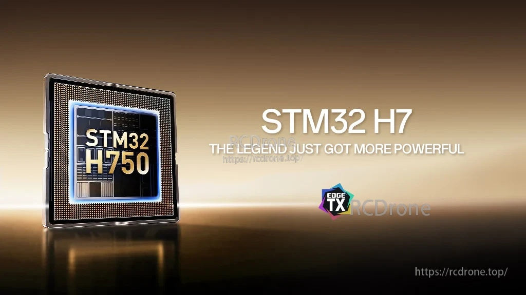STM32H750 (STM32 H7) processor graphic highlighting the TX16S MK3 MAX high-performance MCU