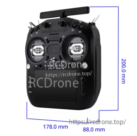 RadioMaster TX16S MK3 transmitter dimensions diagram showing 200 mm height, 178 mm width, and 88 mm depth