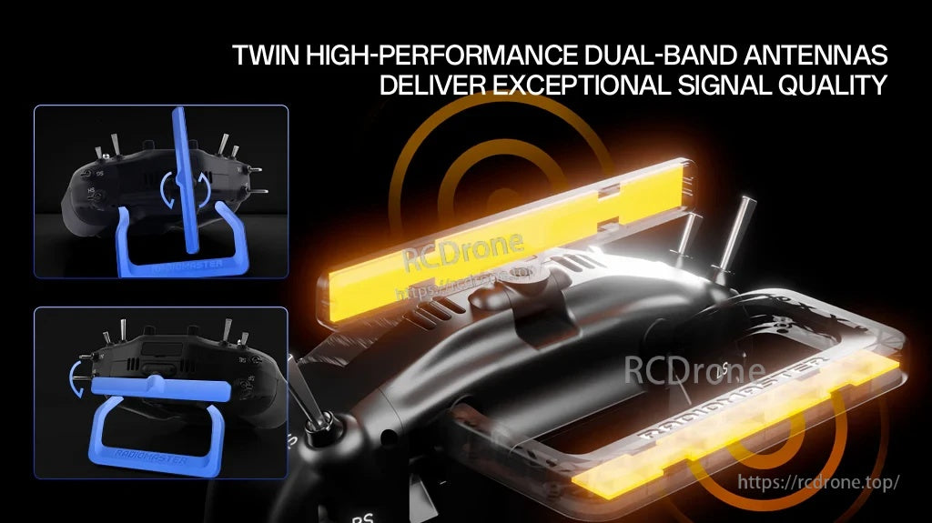 Twin foldable dual-band antennas on TX16S MK3 for improved 2.4GHz and 900MHz signal quality