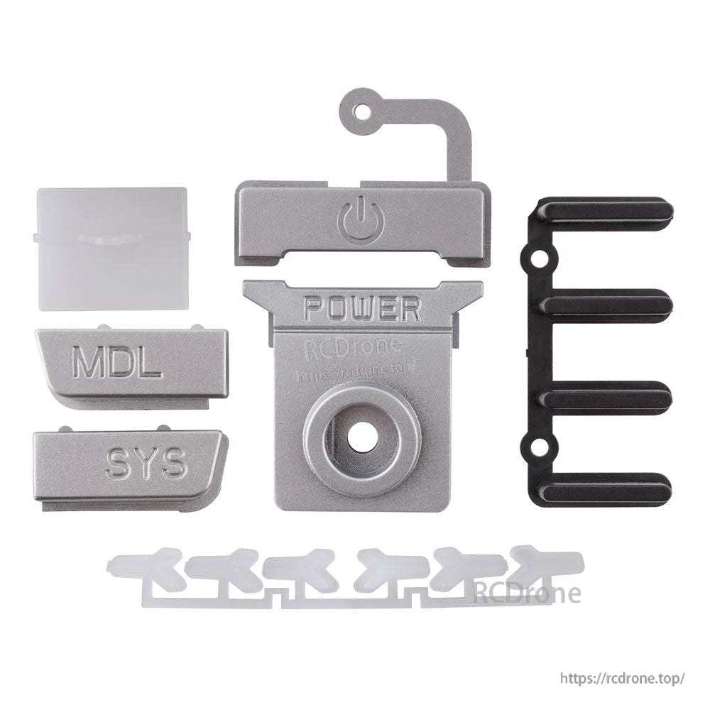 TX16S MKII replacement button kit parts set with power, MDL and SYS buttons, gray and black pieces