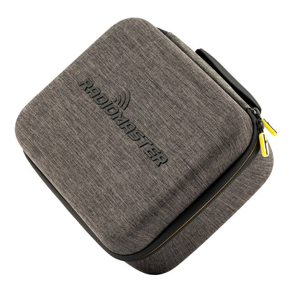 RadioMaster TX16S radio carry case, grey fabric hard shell with embroidered logo