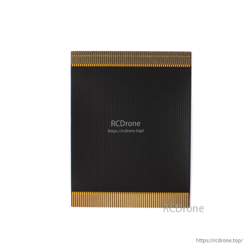 Rear view of the TX16S internal flex ribbon cable showing RCDrone print and gold contact ends