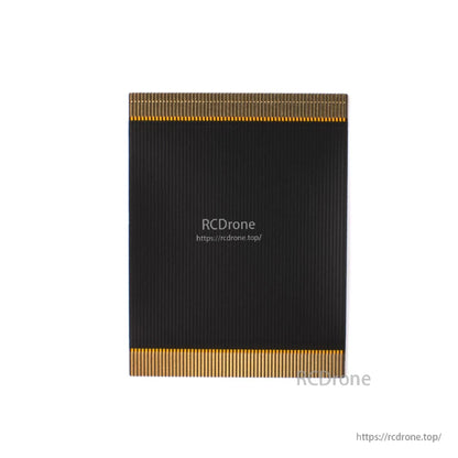 Rear view of the TX16S internal flex ribbon cable showing RCDrone print and gold contact ends