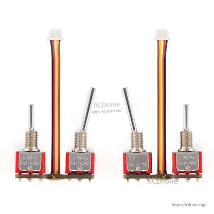 TX16S Replacement SF + SH switch set with 4 toggle switches and 3-wire leads, front view