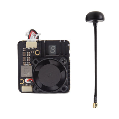 SKYZONE TX2501 CNC 5.8G 2.5W 56CH VTX with 5.8GHz mushroom antenna included, product layout on white