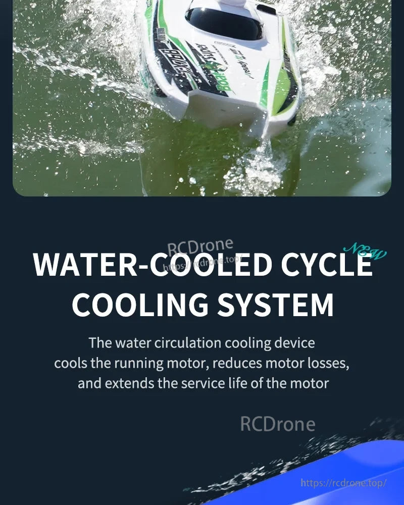 TX768 RC Boat, Water-cooled cycle cooling system for RC boat, enhances motor efficiency and longevity.