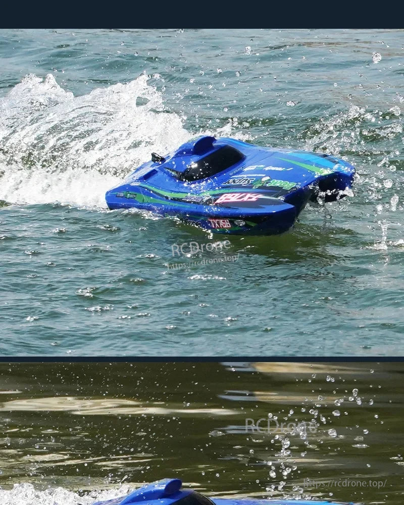 TX768 RC Boat features 2.4G brushless jet speedboat with 30km/H speed and 2212 motor for high-performance sailing.