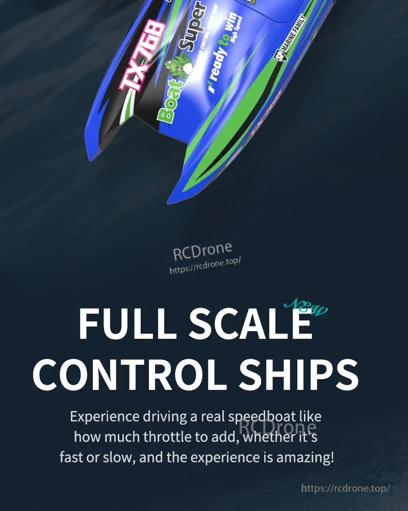 TX768 RC Boat, TX768 Super Boat offers full-scale control with precise throttle for an authentic, high-speed remote boat driving experience.