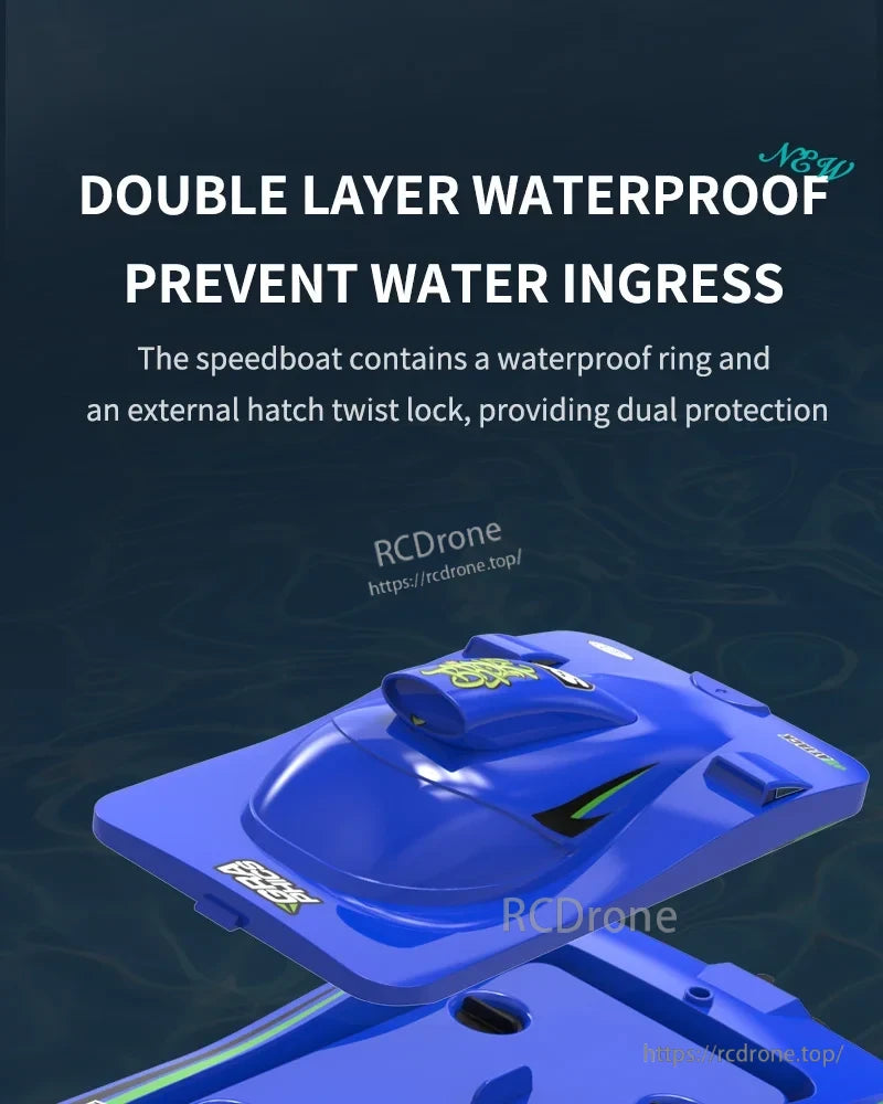 TX768 RC Boat, Double layer waterproof design prevents water ingress with ring and twist lock.