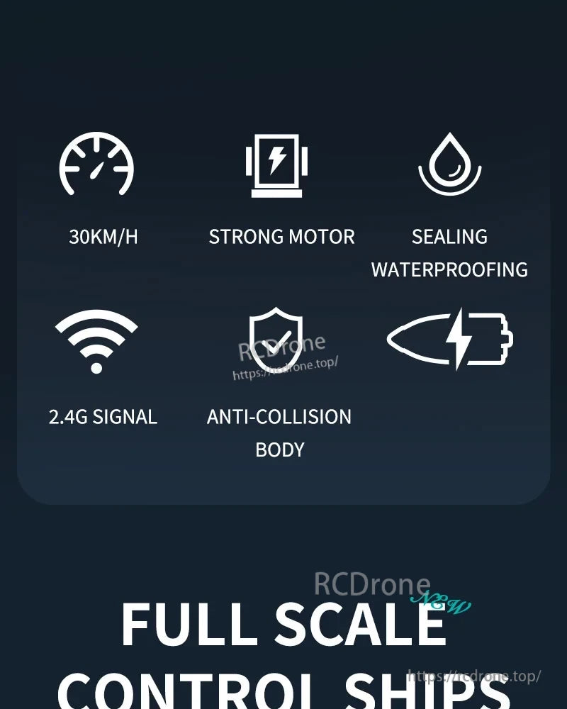 TX768 RC Boat, High-speed 30KM/H waterproof drone with strong motor, 2.4G signal, anti-collision, and full-scale control for ships.