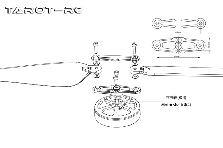 Folding drone propellers with clockwise and counterclockwise rotation for Tarot 1565 motors, including a clamp holder for secure installation.