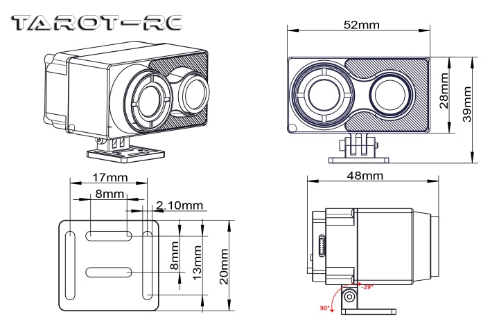 Tarot 640S2A Dual Sensor Camera, A dual-sensor camera with a 52mm lens, ideal for surveillance and security applications.