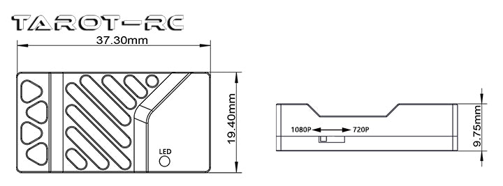 Tarot Analog AV to HDMI Module, The device has a switchable resolution feature that can be changed from 1080P to 720P using a physical button.