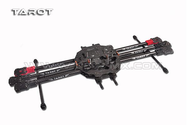 Tarot FY690S Hexacopter Drone, The package contains a foldable hexacopter frame set, water stickers, and an instruction manual.