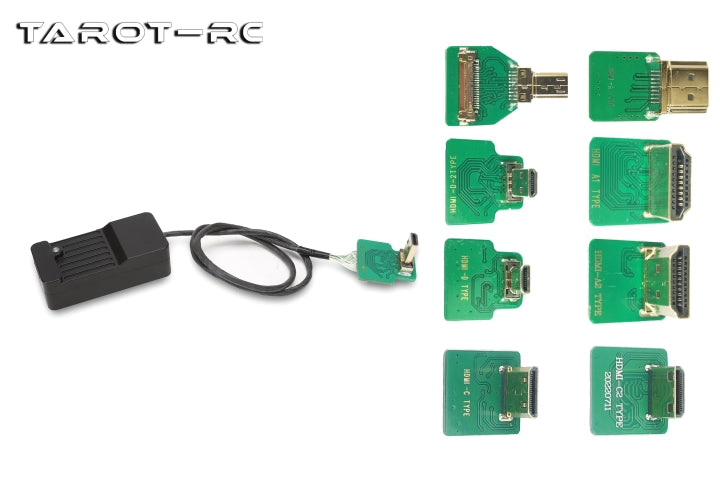 Tarot HDMI to Analog AV Module, Packing list includes HDMI to AV module, single-ended cable, and cup head screw.