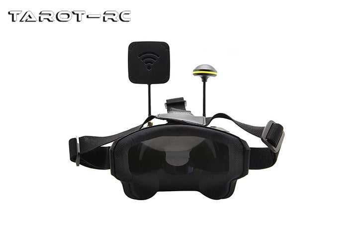 Tarot LS-800D FPV Goggle, A packing list including VR goggles, antennas, and an audio connection cable.