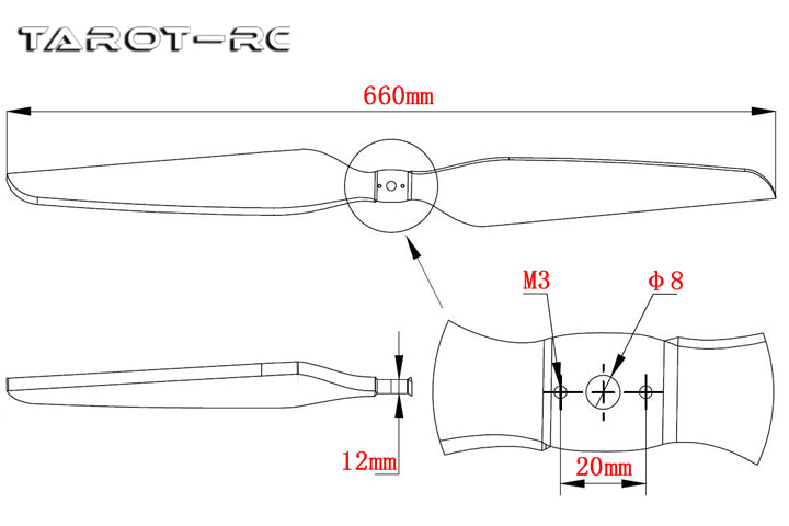 Tarot Martin 2692 26 Inch Carbon Fiber Integrated Drone Propellers (CW+CCW)