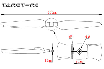 Tarot Martin 2692 26 Inch Carbon Fiber Integrated Drone Propellers (CW+CCW)