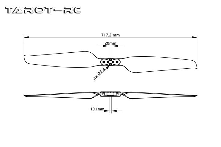 Tarot Martin 2812 CF Drone Props, Tarot Martin 2812 CF Drone Prop has dimensions 717.2mm long and 10.1mm in diameter.