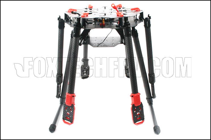 Hexarotor features 960mm wheelbase, 18-inch propeller compatibility, and 9kg take-off weight, suitable for carrying heavy payloads like 5D class cameras.