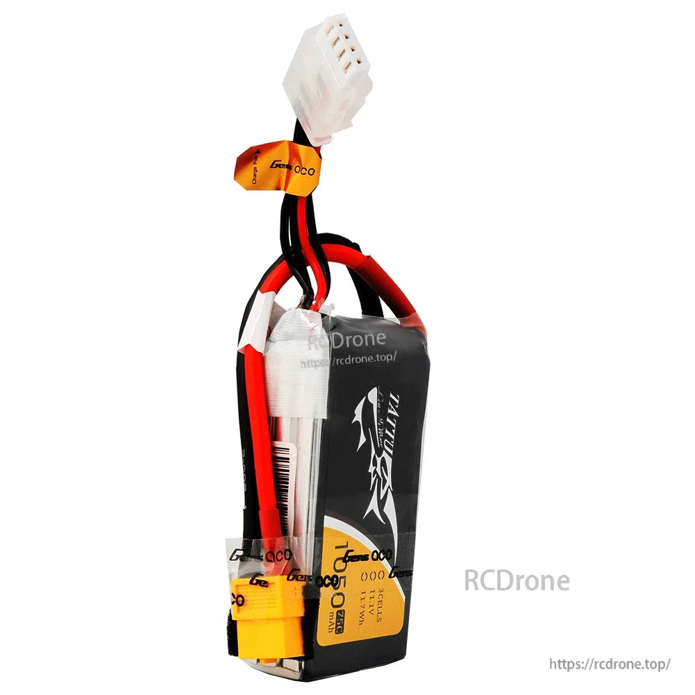 Tattu 1050mAh 3S 75C 11.1V LiPo Battery, Tattu 1050mAh 3S 11.1V LiPo battery pack with yellow power connector lead and white balance plug