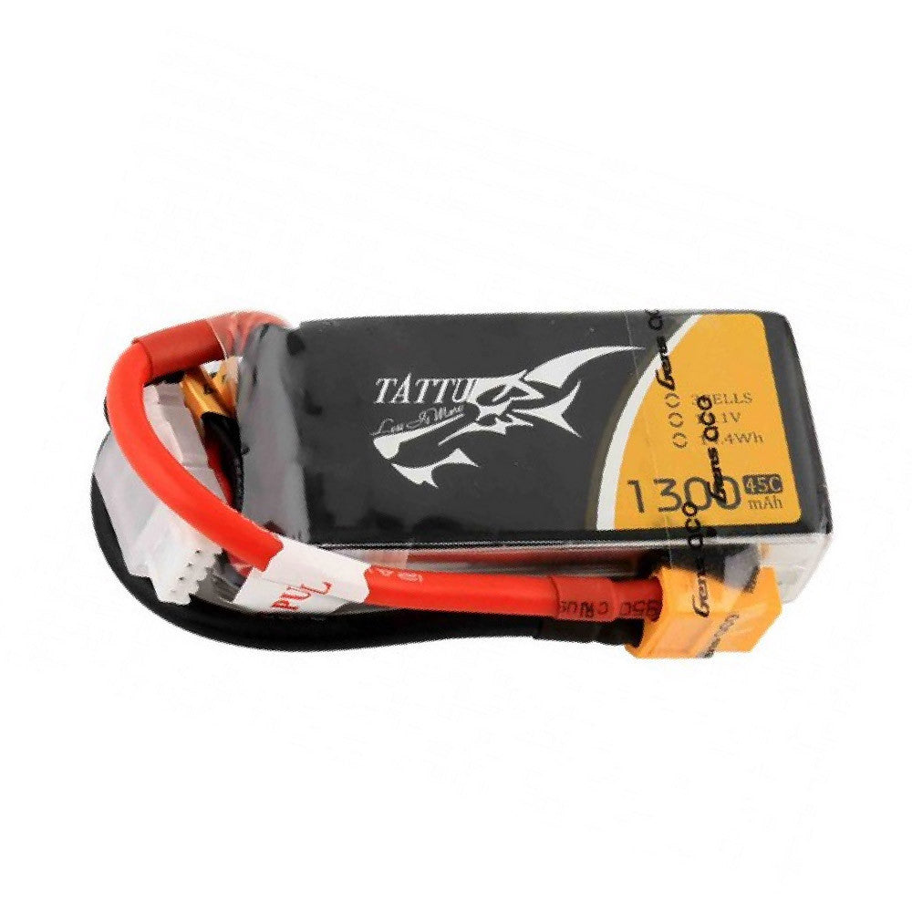 Tattu 1300mAh 3S 11.1V 45C LiPo battery pack with XT60-style plug and balance lead