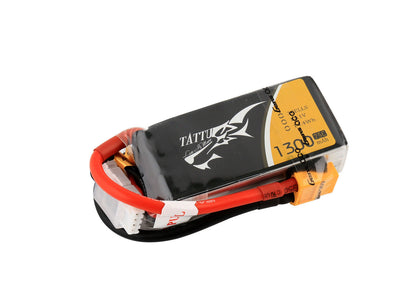 Tattu 1300mAh 3S 75C LiPo battery pack with XT60 connector and 3-cell balance lead, labeled 11.1V
