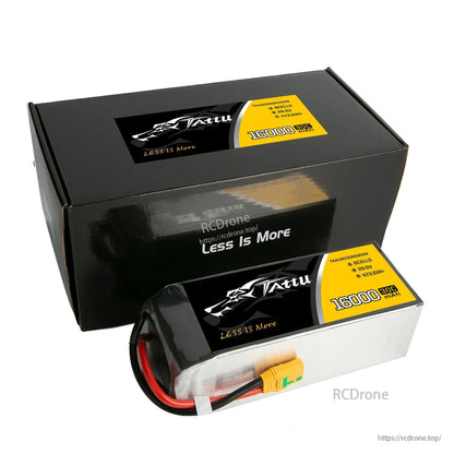 Tattu 16000mAh 8S LiPo battery pack with XT90 connector, labeled 29.6V 473.6Wh 30C, with box