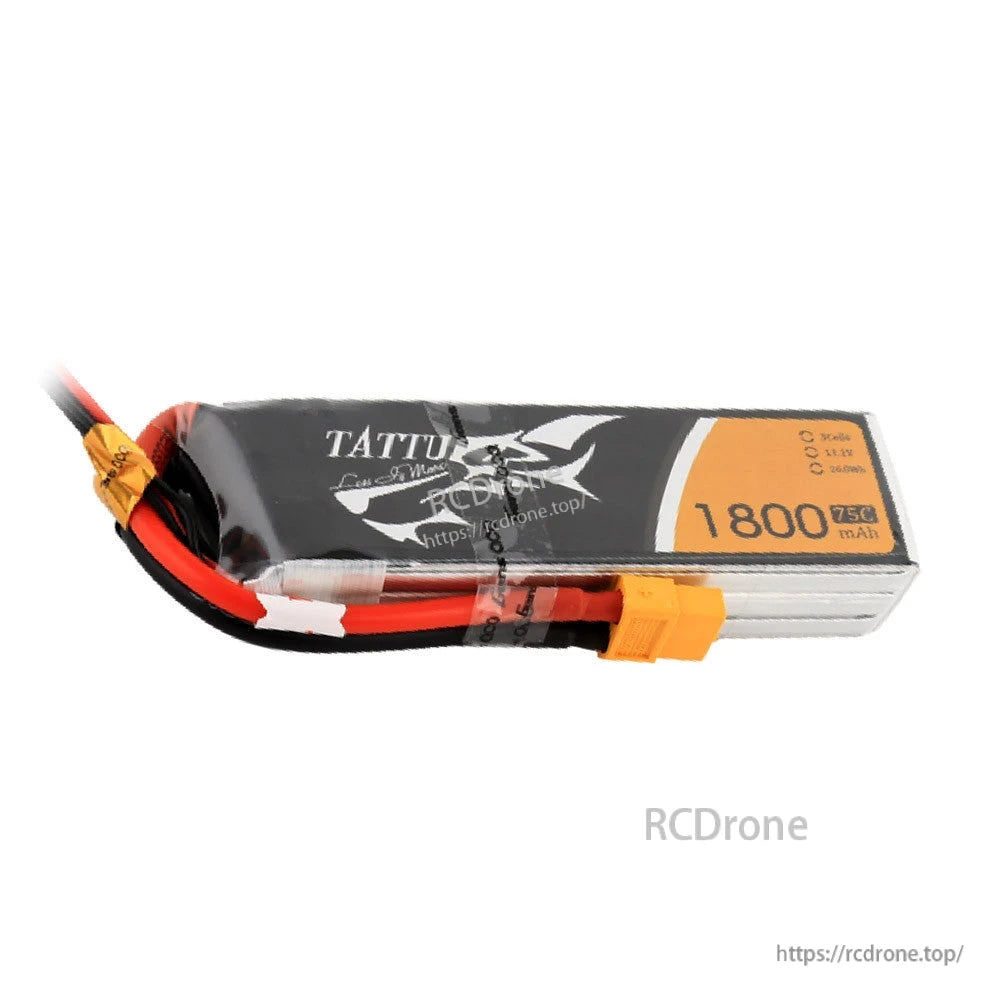 Tattu 1800mAh 3S 11.1V 75C LiPo battery pack with XT60 power lead and balance connector