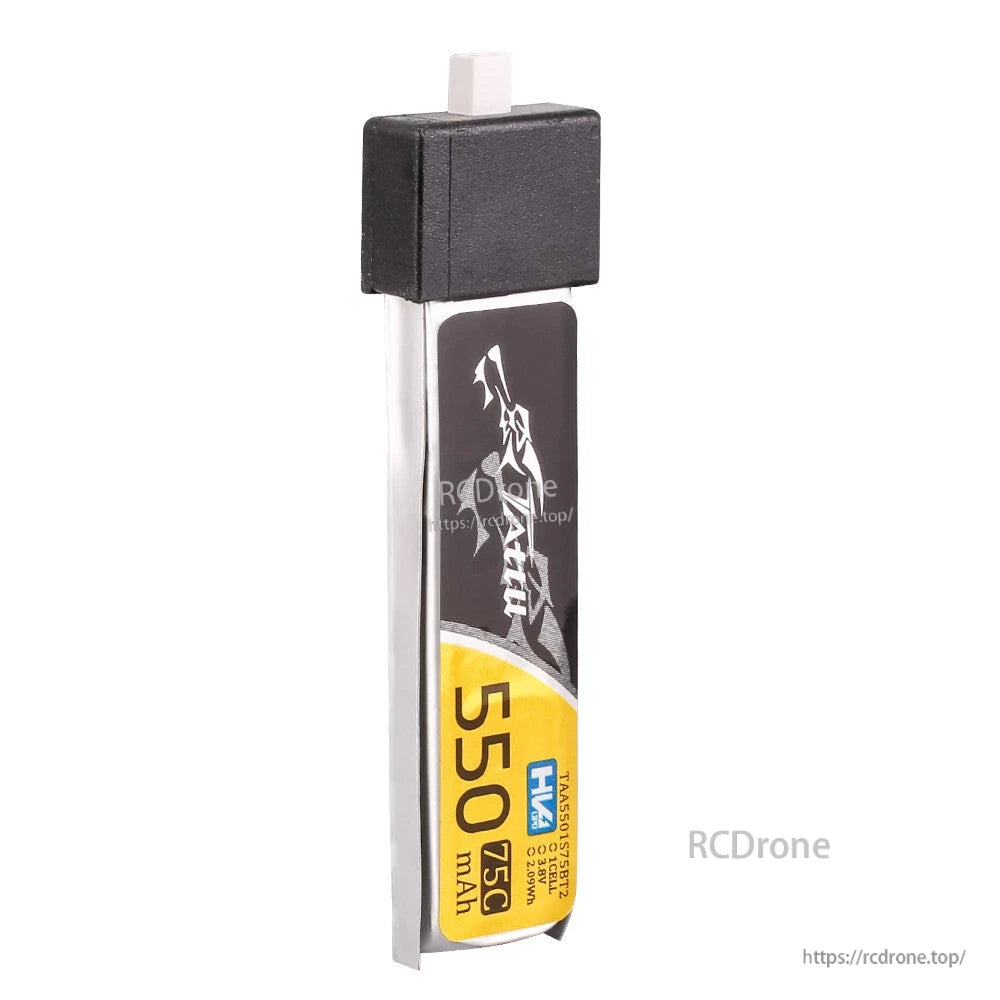 Tattu 1S 550mAh 75C 3.8V HV LiPo Battery, Tattu 1S 550mAh 75C HV LiPo battery pack with slim cell body and top plug connector