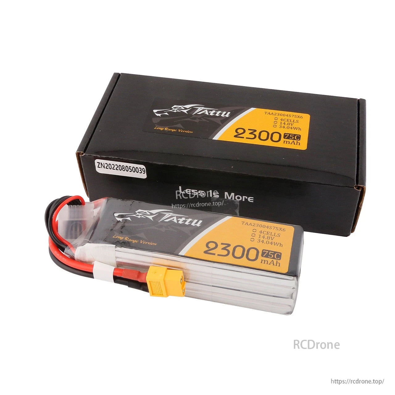 Tattu 2300mAh 4S 14.8V 75C LiPo Battery, Tattu 2300mAh 75C 4S 14.8V LiPo battery pack with XT60 connector and balance lead, with box