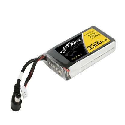 Tattu 2500mAh 2S 7.4V LiPo battery pack with barrel-style power plug and balance connector lead